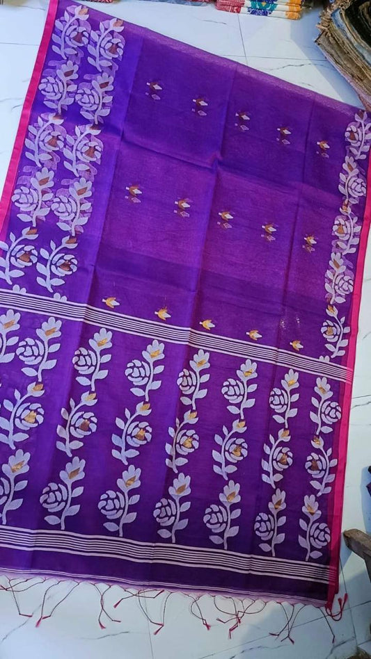 Muslin jamdani saree purple coloured - muslin saree