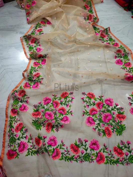Muslin jamdani with computer embroidery work Putul's Fashion