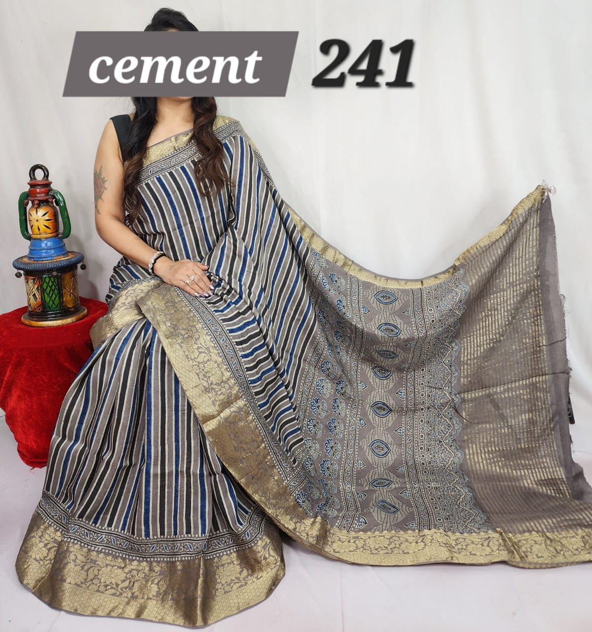 Natural dyed Modal silk saree with ajrakh print - Style 2 - Saree
