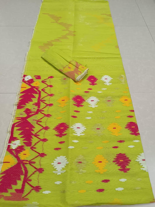 Neon Half silk jamdani from Bangladesh - Bangladesh jamdani