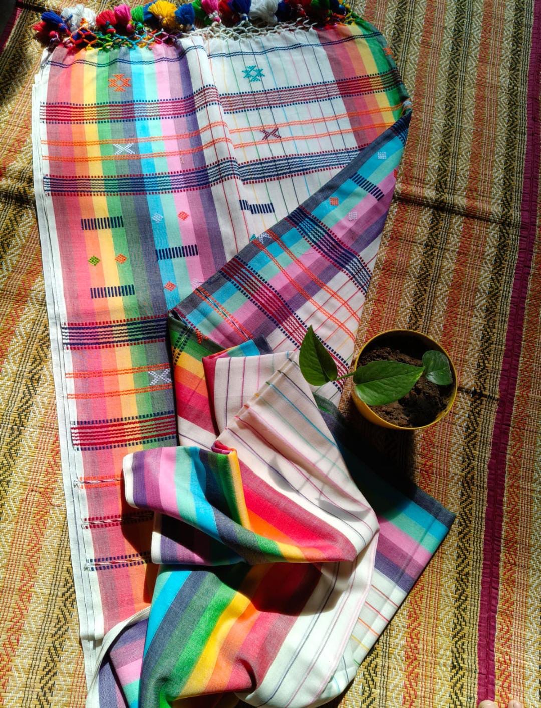 Premium cotton handloom rainbow saree - cotton saree