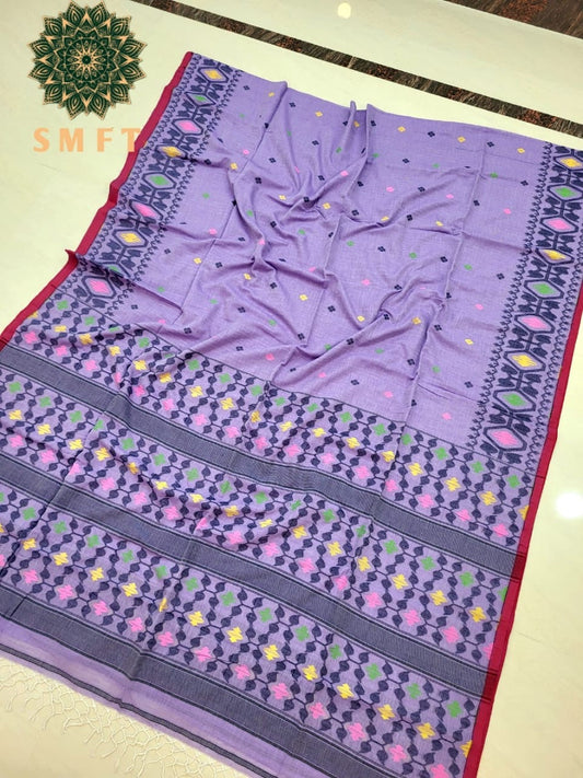 Puja Special cotton jamdani saree - Purple - Cotton jamdani