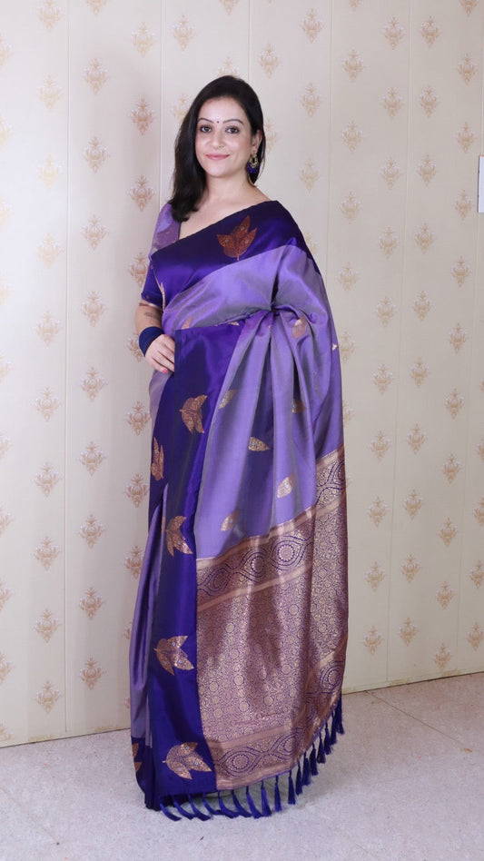 Sari weaving soft Banarasi silk saree - Purple - Banarasi Saree
