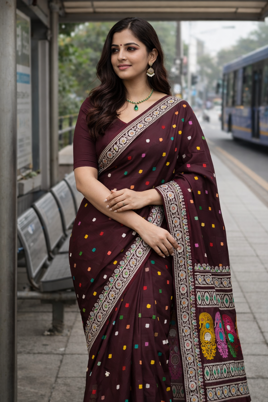 Revival baluchori silk saree A heritage collection of Bengal - Wine - Baluchori