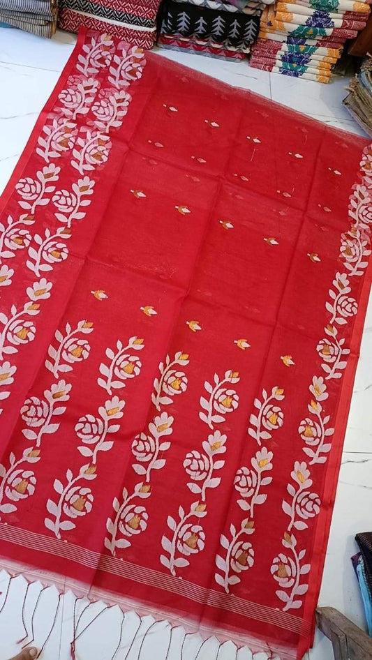 Rose muslin jamdani saree