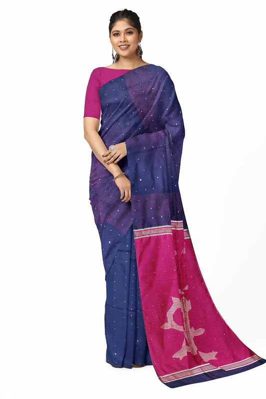 sequence Jamdani saree pink blue Putul's fashion