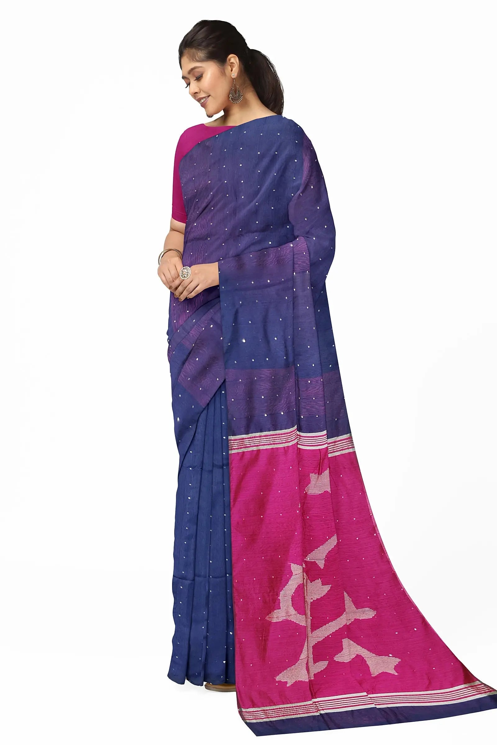 sequence Jamdani saree pink blue Putul's fashion
