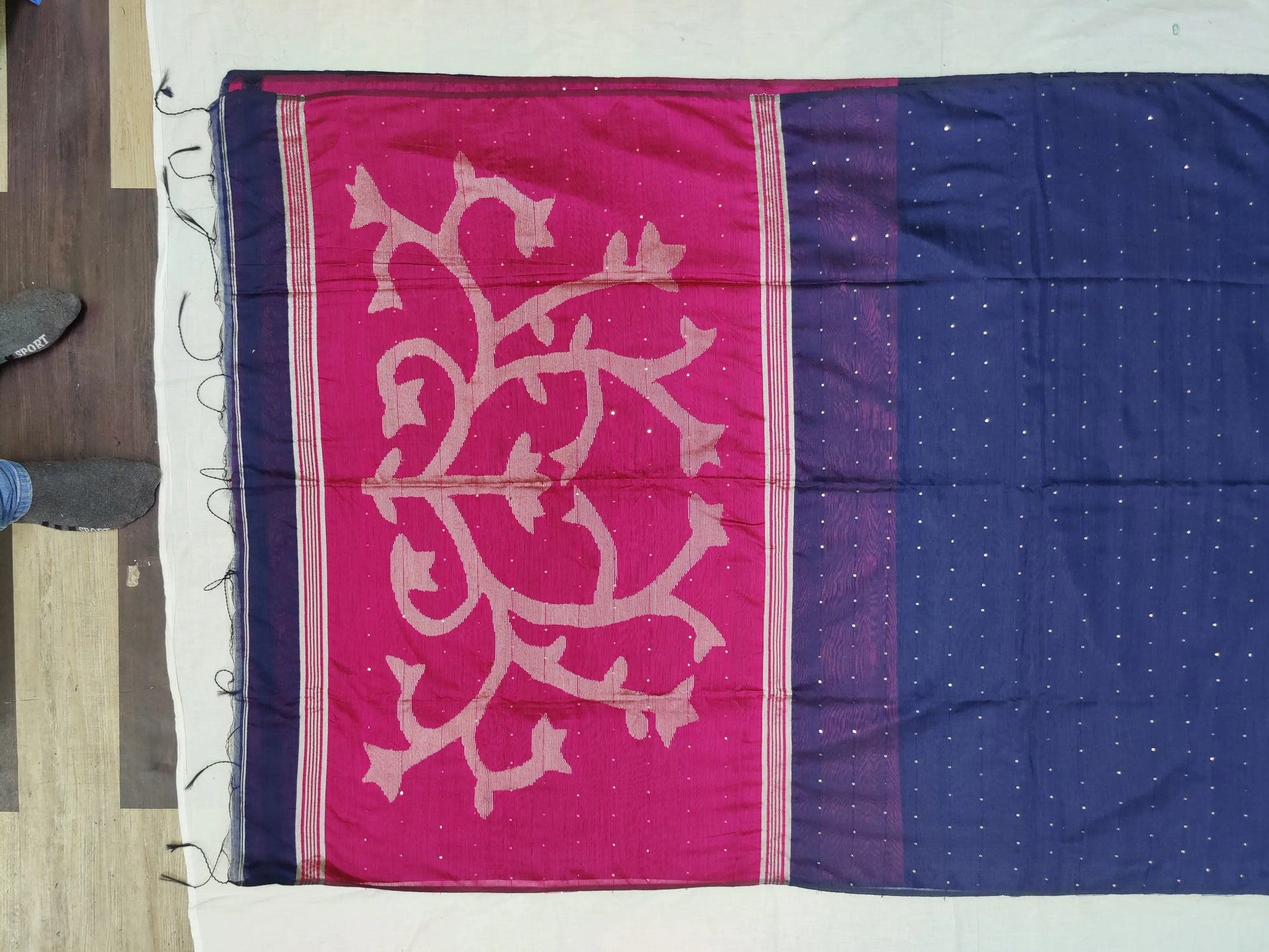 sequence Jamdani saree pink blue Putul's fashion