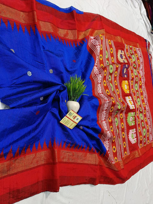 Silk marked dolabedi raw silk saree from Chattisgarh - Blue - Raw silk