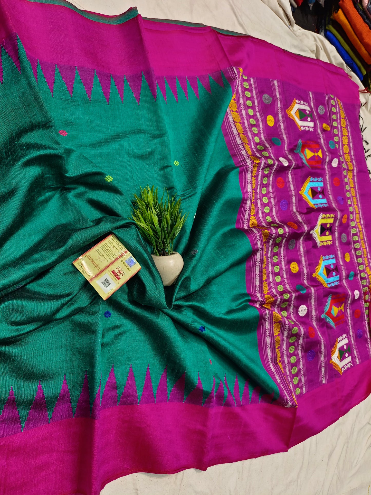 Silk marked dolabedi raw silk saree from Chattisgarh - Sea green - Raw silk