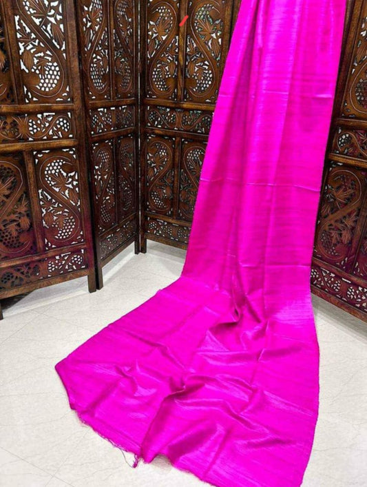 Single coloured tussar gicha silk silk mark certified - Rani - Tussar saree