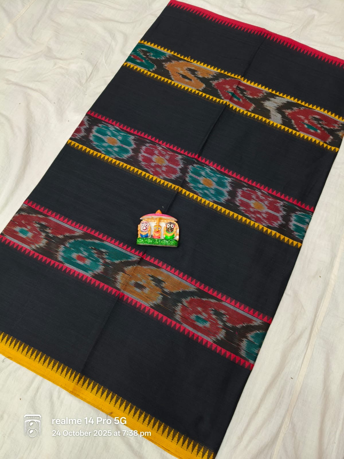 Soft authentic pure dhonekhali taant saree No blouse - Black - Taant