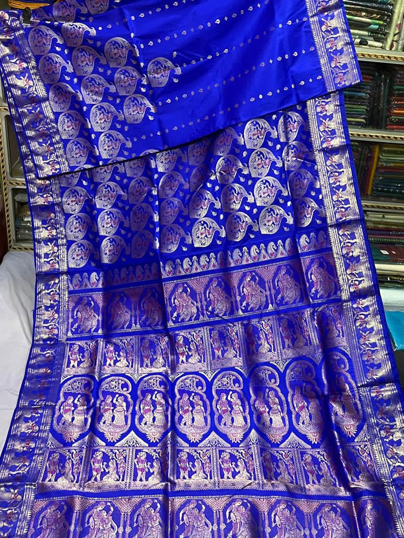 Swarnachari Silk Saree Heritage Saree Silk Mark Certified Royal Blue and Purple - Blue