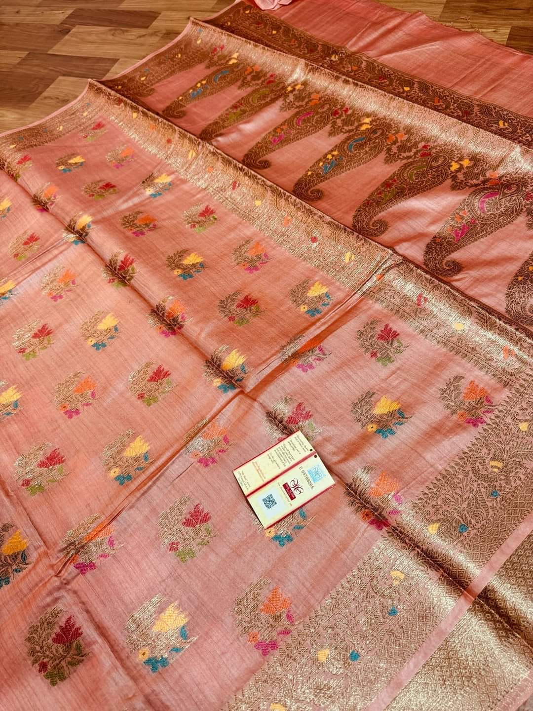 Tussar Muga Banarasi silk saree weaving work on saree silk mark - Peach - Tussar saree