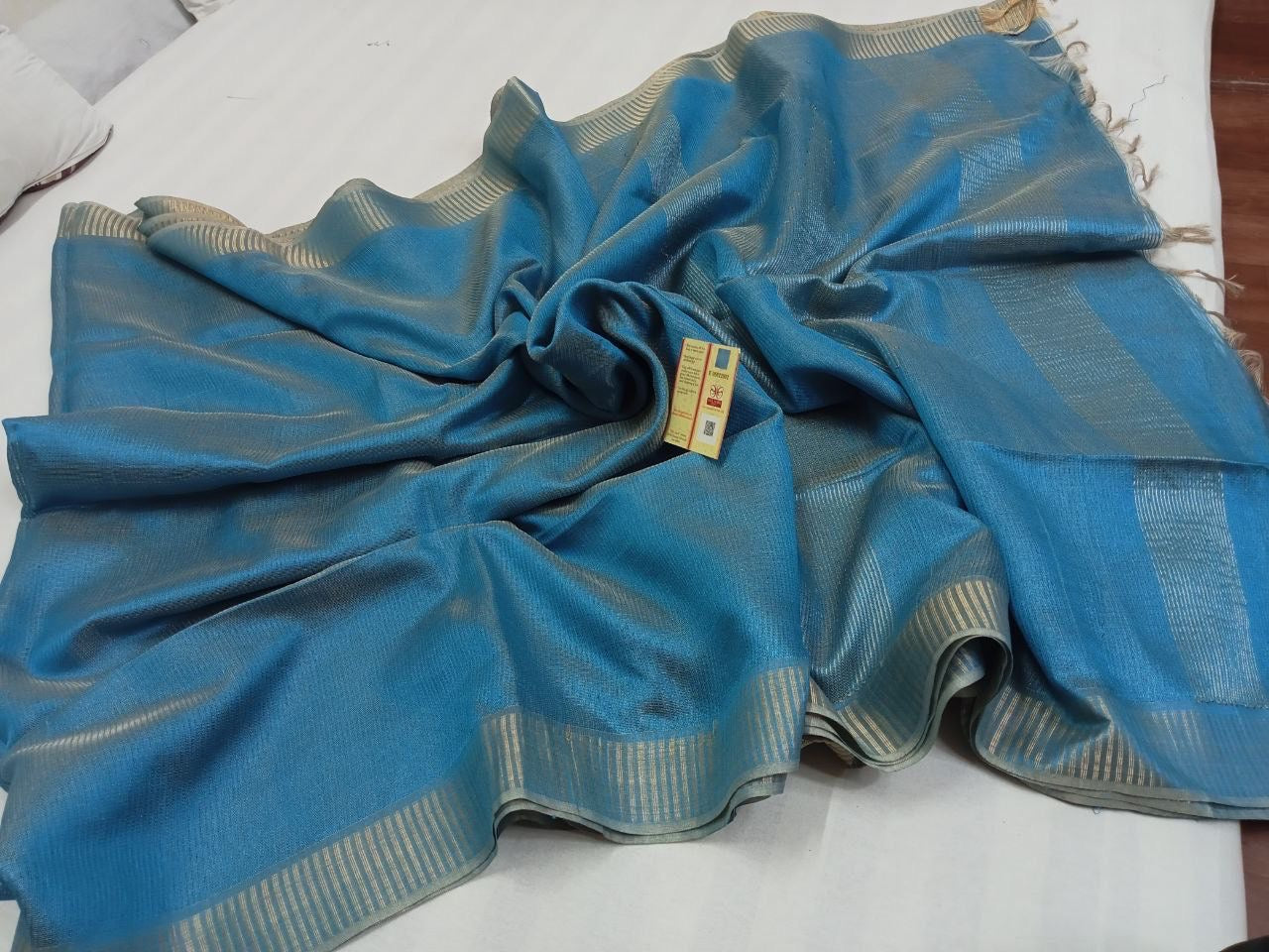 Tussar tissue saree silk mark certified - Blue - Tussar saree