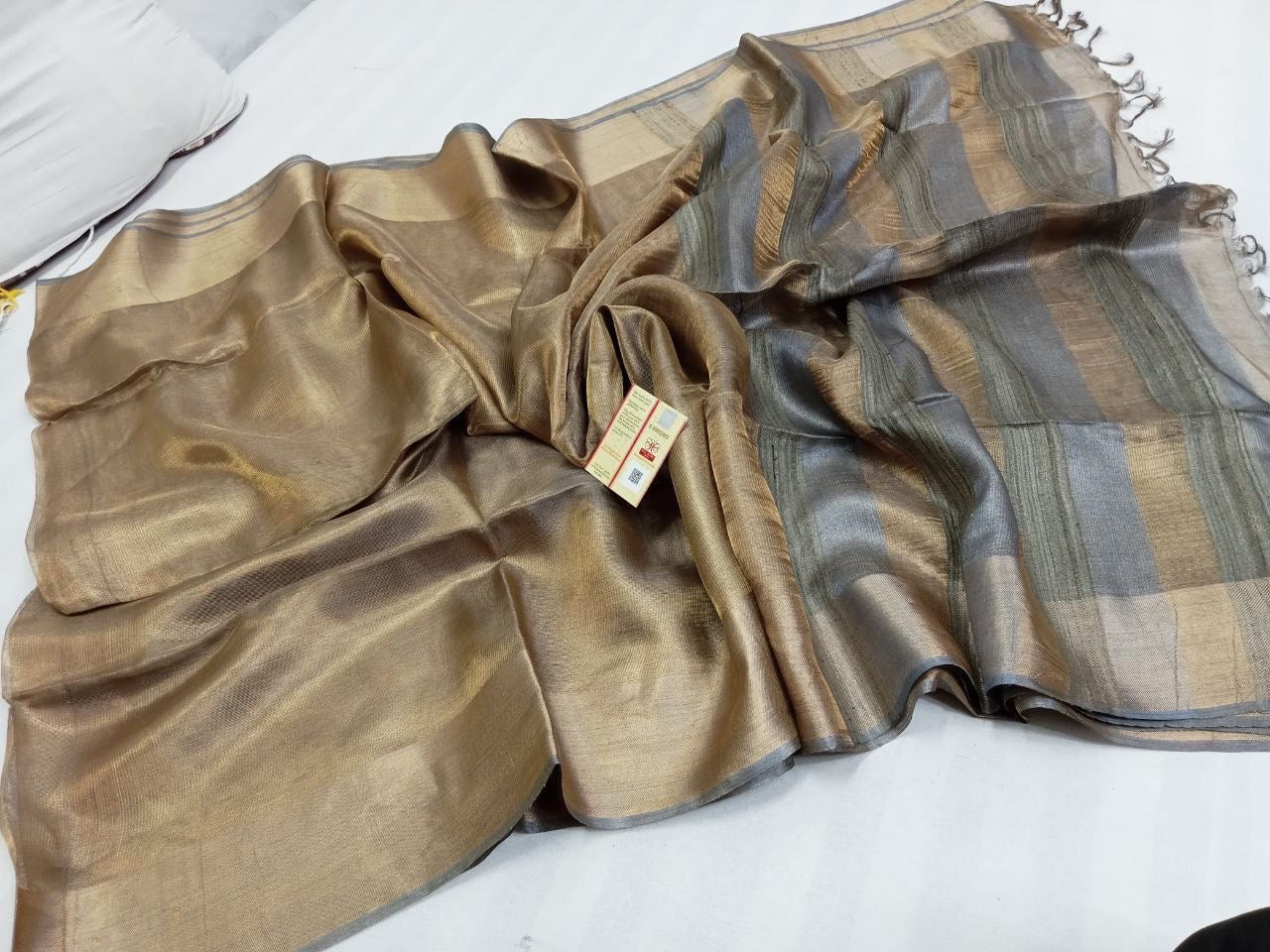 Tussar tissue saree silk mark certified - Gold - Tussar saree