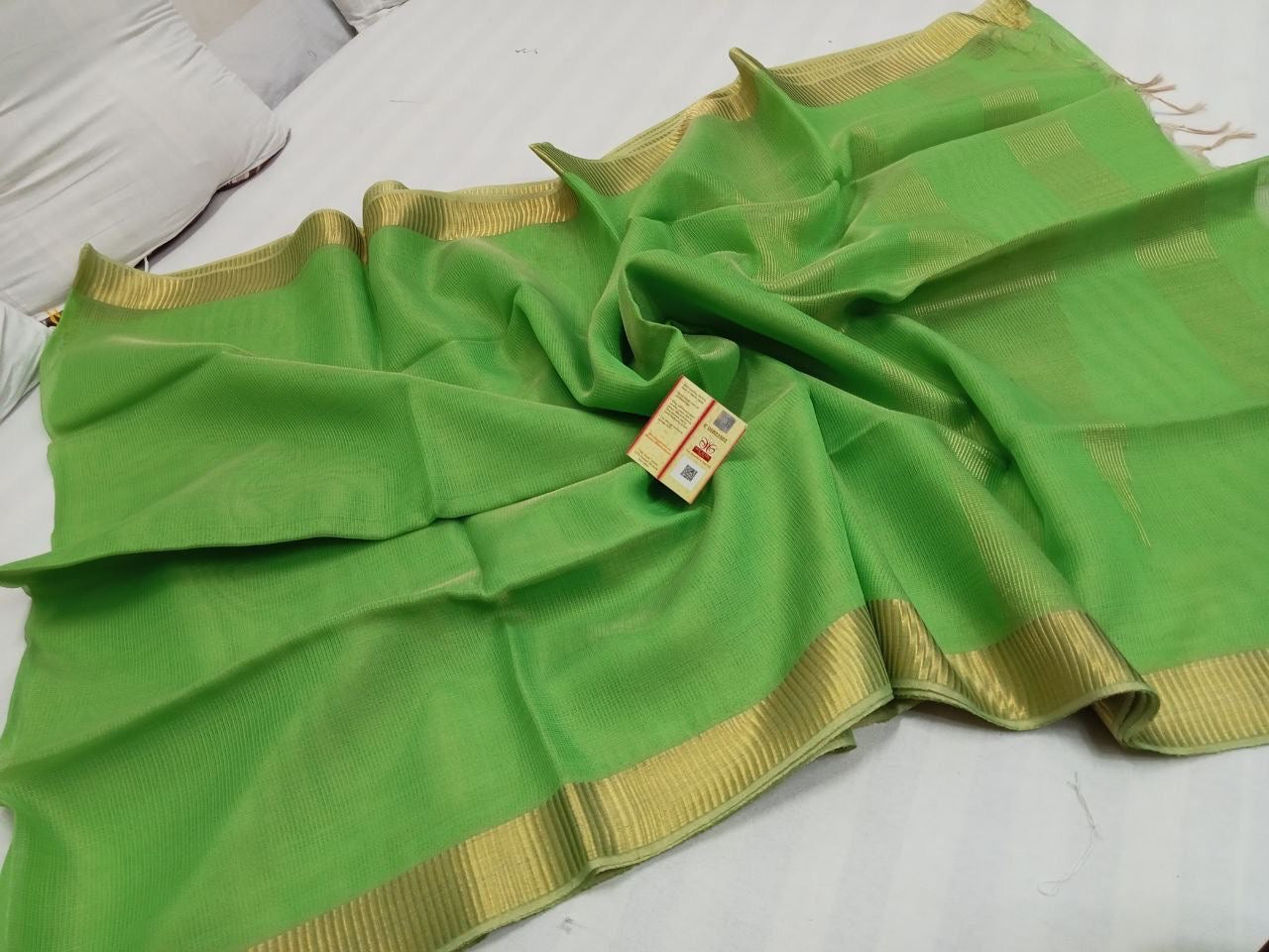 Tussar tissue saree silk mark certified - Green - Tussar saree