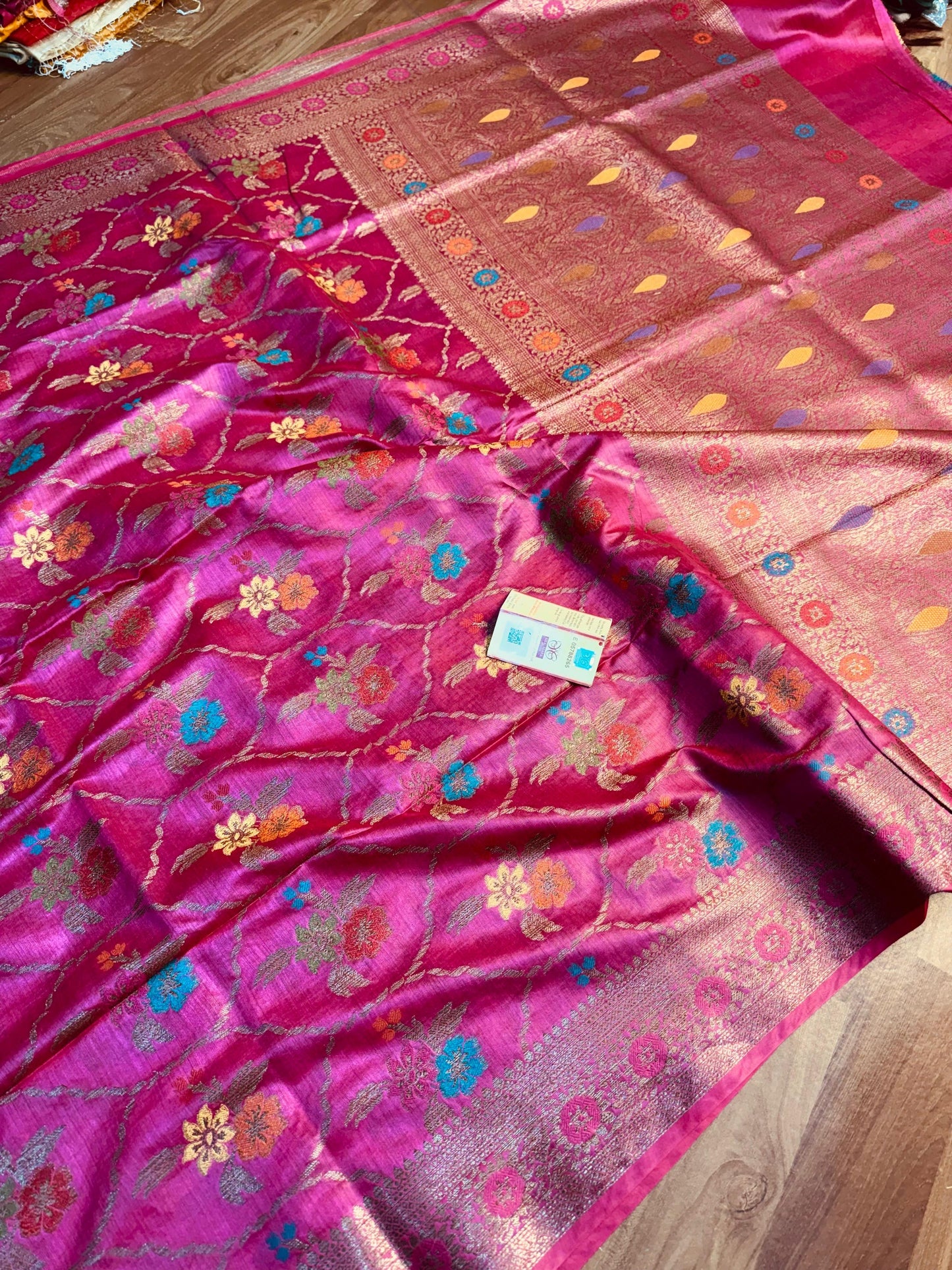Vibrant Banarasi Silk Sarees with Floral and Paisley Embroidery - Rani - muga banarasi