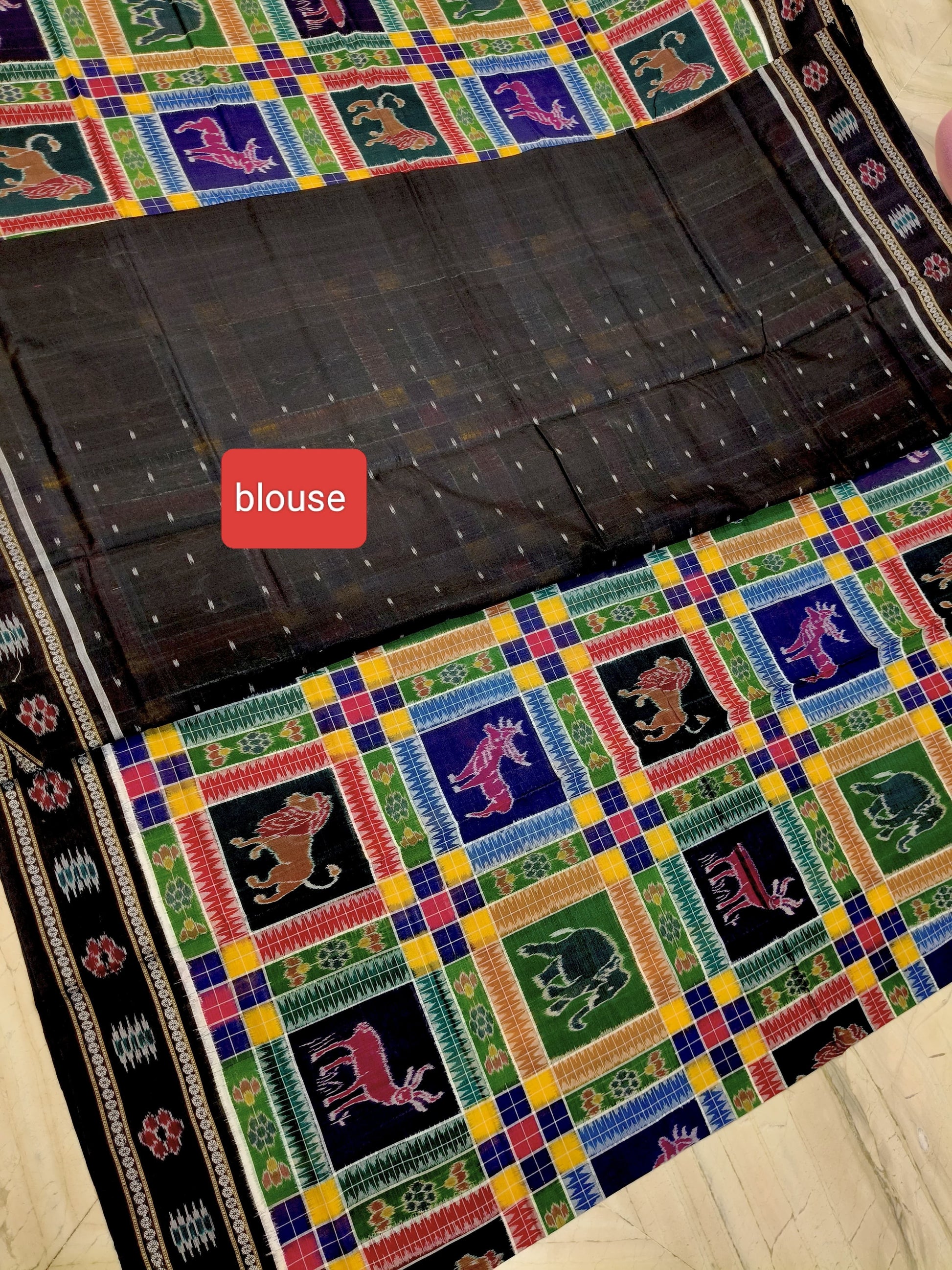 Vibrant Sambalpuri Handloom Ikat Saree with Animal Motifs - Sambalpuri saree