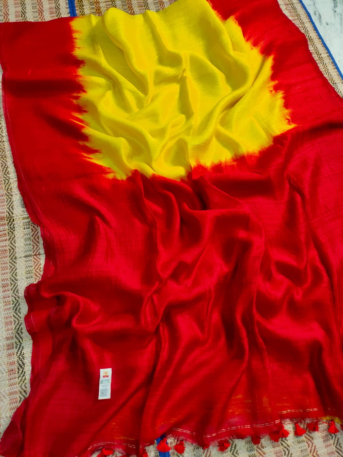 Wash motka saree silk mark certified-Bengal originated saree - Yellow